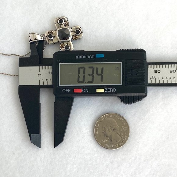 Sterling Silver 925 Black Tourmaline Glass Cross Pendant Necklace 18" Box Chain - Picture 13 of 16